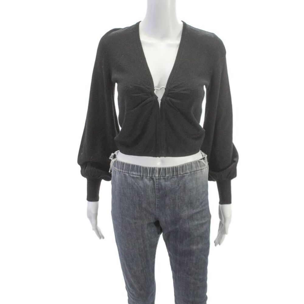 Cami NYC Womens Merino Wool V-Neck Long Sleeve Cardigan Black Size 2XS